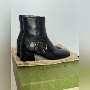Gucci Black Ankle Boots with Gold Logo Detail